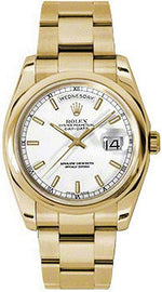 Rolex Day-Date 36 White Dial Gold Watch 118208-0112