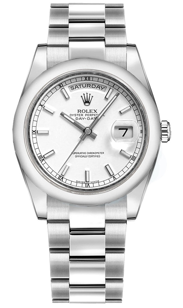 Rolex Day-Date 36 White Dial Oyster Bracelet Gold Watch 118209