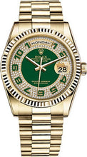 Load image into Gallery viewer, Rolex Day-Date 36 Green Diamond Pave Dial Gold Watch 118238-0237