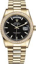 Load image into Gallery viewer, Rolex Day-Date 36 Black Dial Gold Watch 118348
