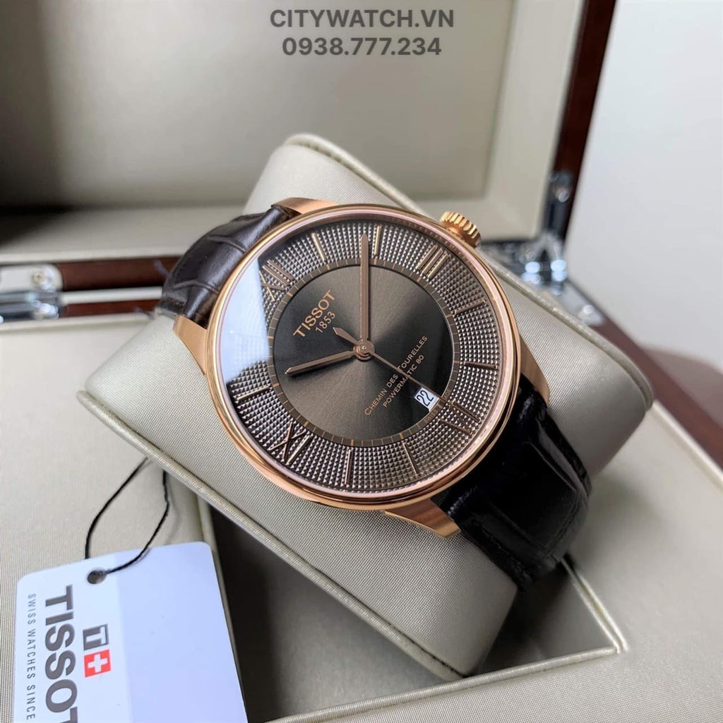 Tissot Chemin des Tourelles Powermatic 80 Brown Dial Brown Leather Strap Watch for Men - T099.407.36.448.00
