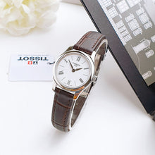 Load image into Gallery viewer, Tissot Tradition 5.5 Lady Silver Dial Brown Leather Strap Watch for Women - T063.009.16.018.00