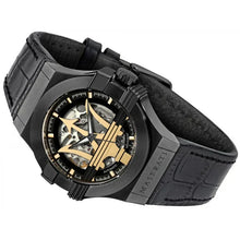 Load image into Gallery viewer, Maserati Potenza Automatic Black Dial Black Leather Strap Watch For Men - R8821108036