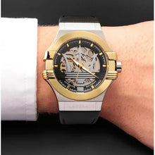 Load image into Gallery viewer, Maserati Potenza Automatic Skeleton Grey Dial Black Leather Strap Watch For Men - R8821108037