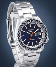 Load image into Gallery viewer, Seiko 5 Sports Petrol Blue Checker Flag Special Edition Blue Dial Silver Steel Strap Watch For Men - SRPK65K1